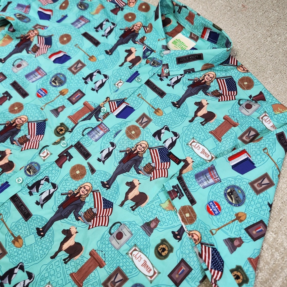RSVLTS Shirt‎ Men 2XL Parks And Recreation NBC Leslie Knope AOP Button Down USA